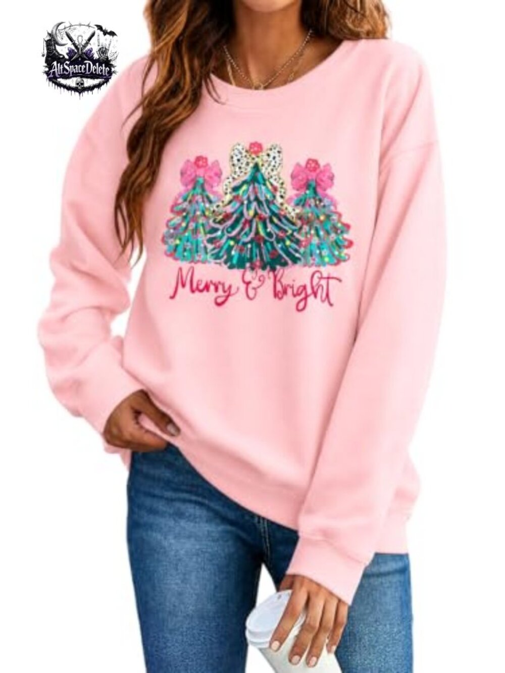 Merry Christmas Glitter Graphic Sweatshirt Crew Neck Pullover Holiday Top